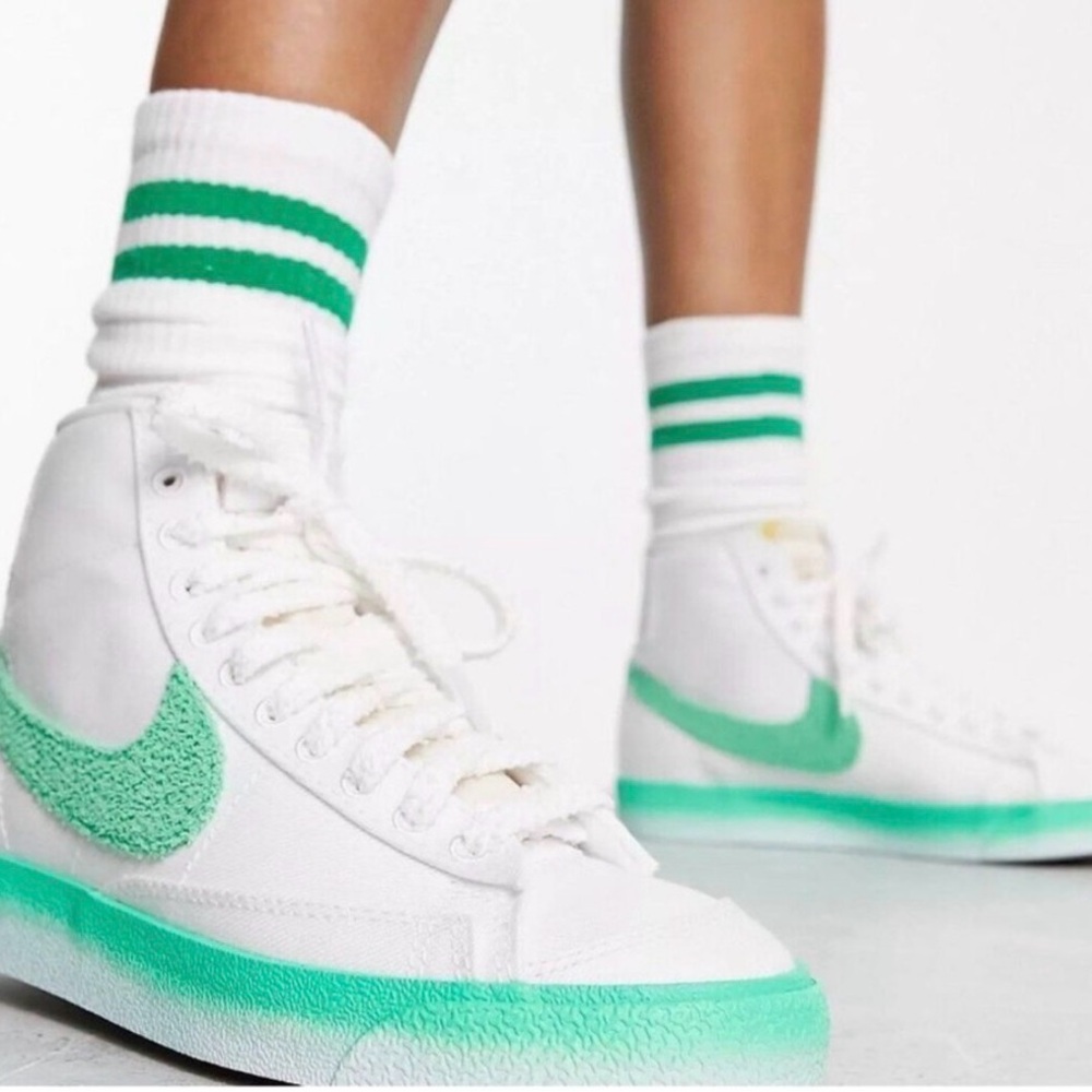 Nike White and Green High-Top Sneakers